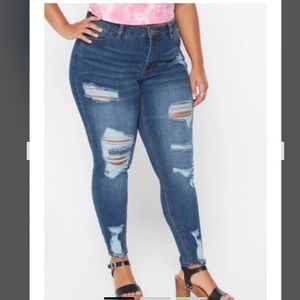 Plus Distressed Mid Rise Jean